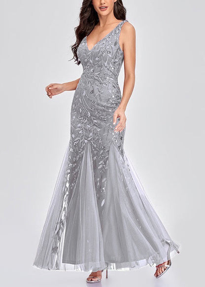 Silver Sleeveless Sequins Mermaid Party Dress