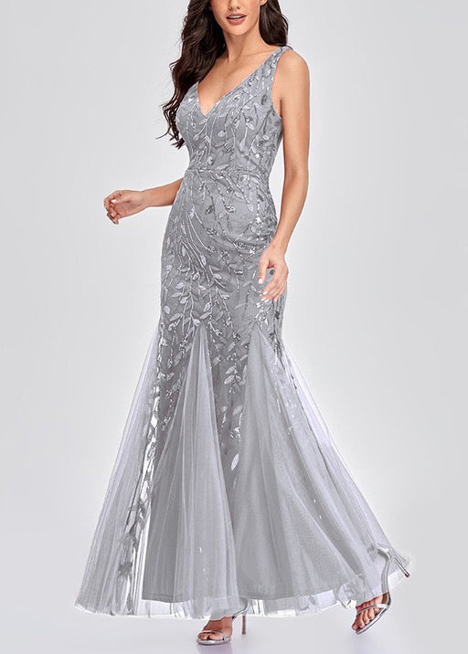 Silver Sleeveless Sequins Mermaid Party Dress