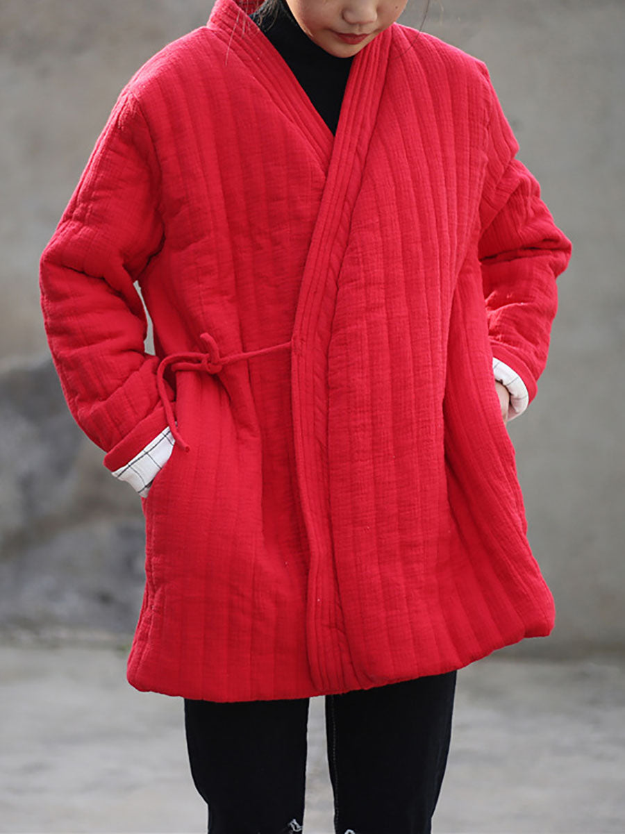 Winter Chinese Style Drawstring Pocket Coat