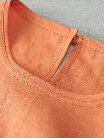Pure Color Crew Neck Drawstring Linen Vest Top