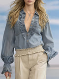 Women'S Solid Color Ruffled Shirt 