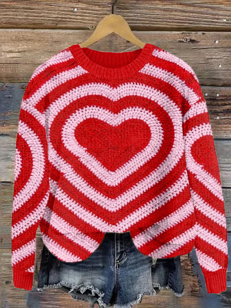 Red Heart Pattern Cozy Soft Knit Sweater artswardrobe
