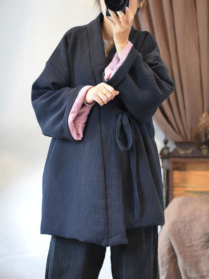 Winter Chinese Style Drawstring Linen Cotton Coat