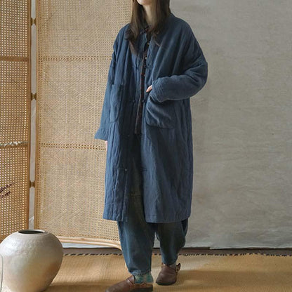 Winter Retro Thick Linen Cotton Padded Overcoat