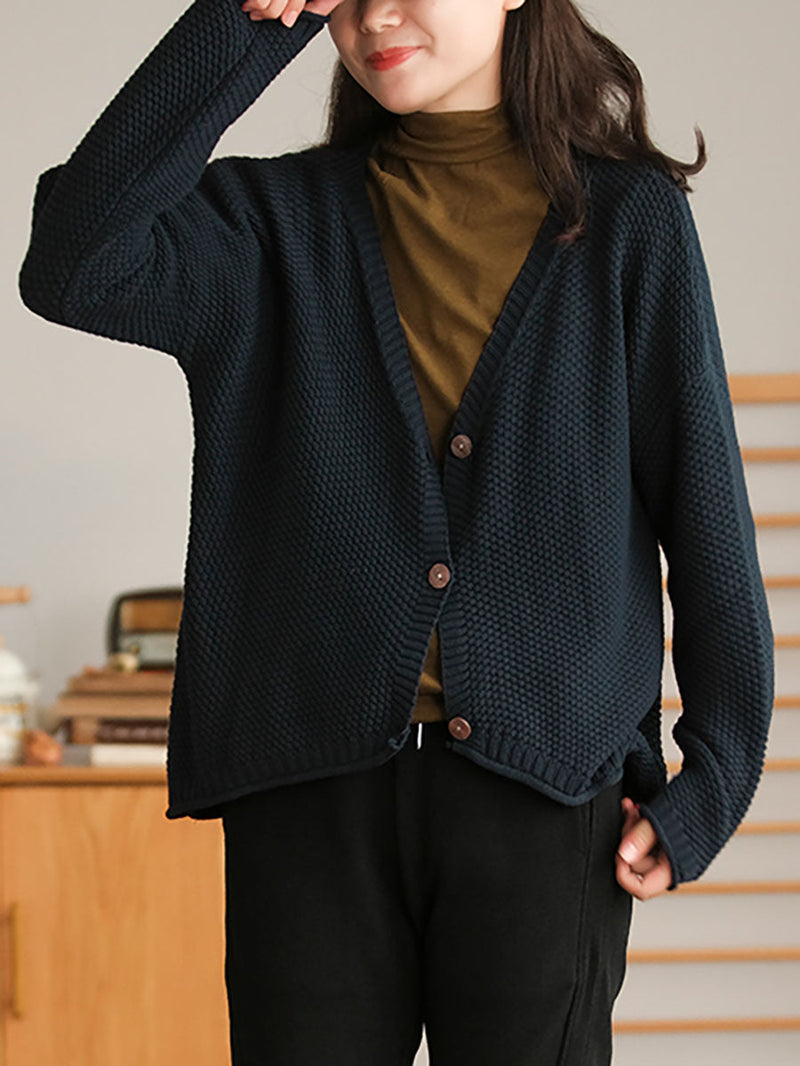 Winter Artsy Knitted Button Hemming Sweater