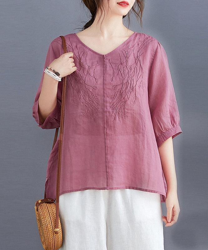 Organic Rose Clothes for V Neck Embroidery Daily Blouses