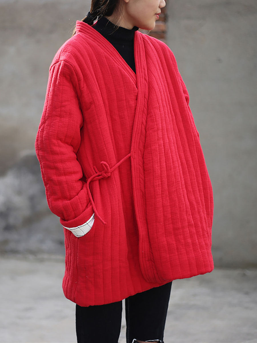 Winter Chinese Style Drawstring Pocket Coat