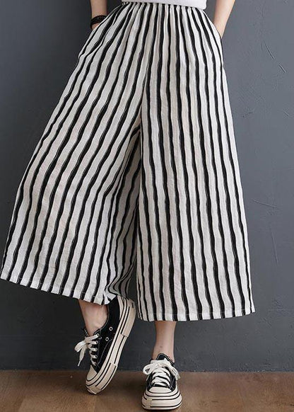 Black White Striped Wide Leg Pants Summer Cotton
