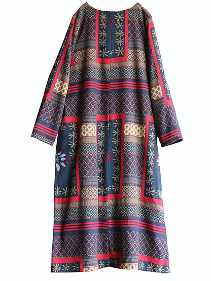 Winter Pocket Print Loose Dress