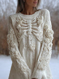 Comstylish Vintage White Skeleton Roses Crochet Cozy Sweater Dress