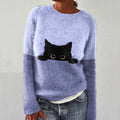 Abstract Creative Peek-A-Boo Black Cat Painting Art Print Knitted Pullover Sweater elevenforest