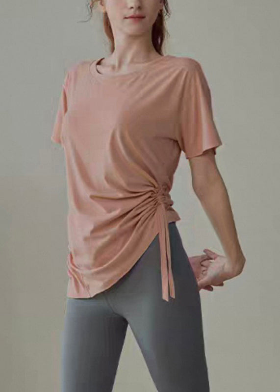 Pink O-neck Short Sleeve Loose Yoga Tops
