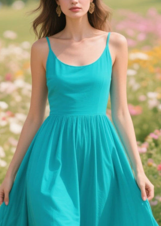 Blue Patchwork Exra Large Hem Cotton Long Dresses Summer