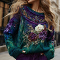 Women's Retro Rose Gradient Knitted Warm Crew Neck Sweater artswardrobe