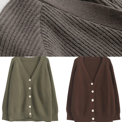 Cozy Chocolate Winter Knit Sweat Tops V Neck