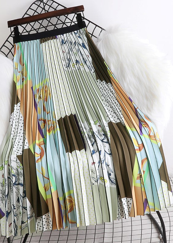 Print Wrinkled Elastic Waist a Line Skirts Summer