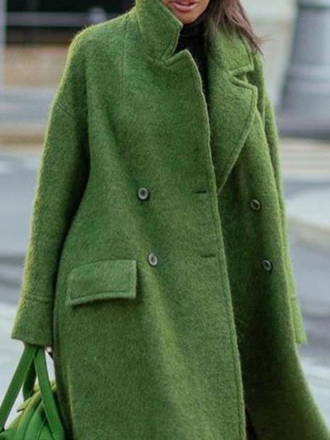 Coats Lapel Button Long Sleeve Long Woolen Coat