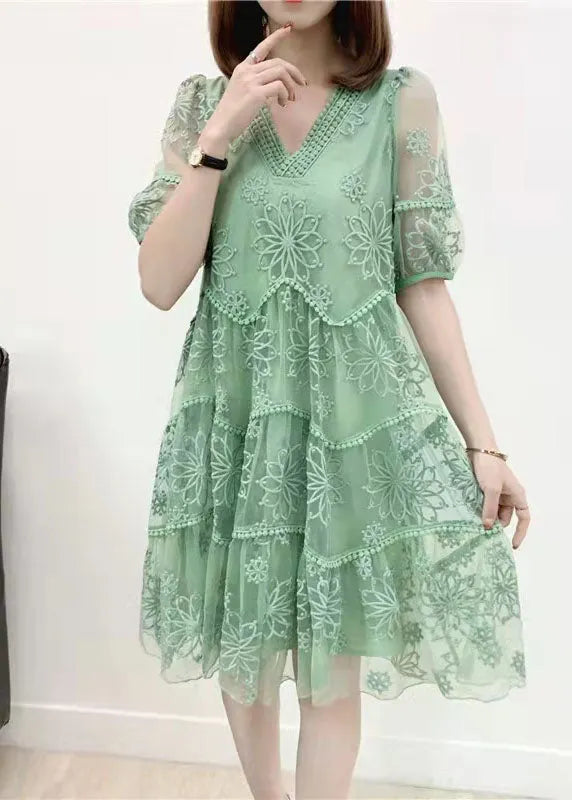 Pink Embroidery Chiffon Dress Patchwork Half Sleeve Two Piece Set Clothing