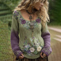 Comstylish Classy Gradient Purple Lavender And Floral Embroidered Sweater