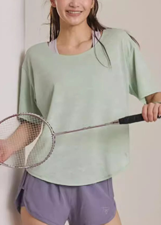 Simple Pink O-neck Short Sleeve Yoga Top