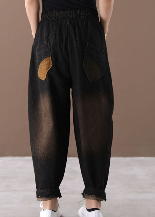 Black Pockets Denim Pants Winter