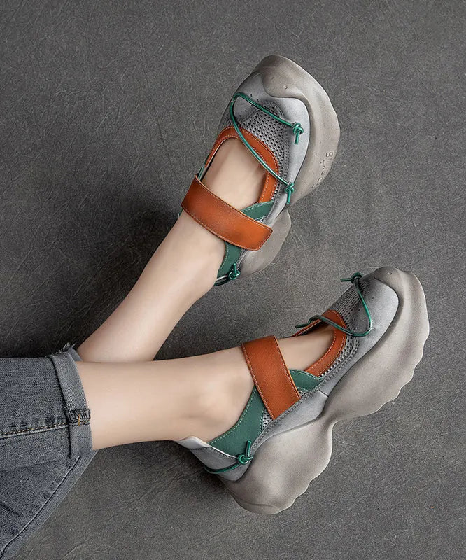 Yellow Platform Cowhide Leather Buckle Strap High Wedge Heels Shoes