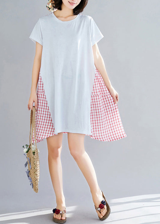 Red Plaid Cotton Clothes Large Hem Dresses Summer Dress