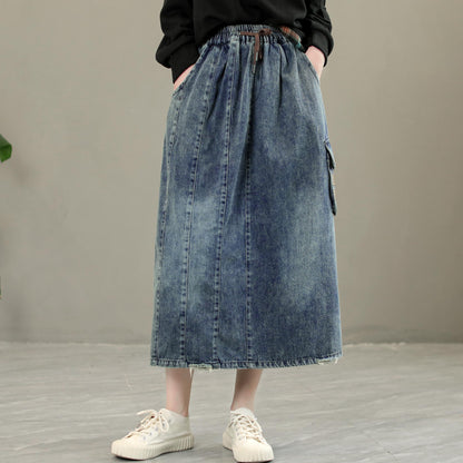 Early Autumn Retro Letter Embroidery Denim Skirt