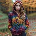Irish Rainbow Kettle Knot Pattern Jacquard Cozy Hooded Sweater artswardrobe