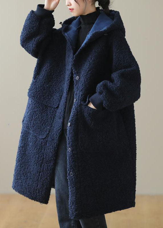 Coffee Hooded Button Faux Fur Winter Coat