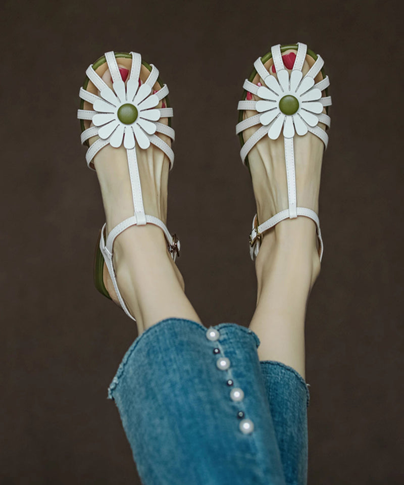 French Yellow Hollow Out Sandals Splicing Chunky