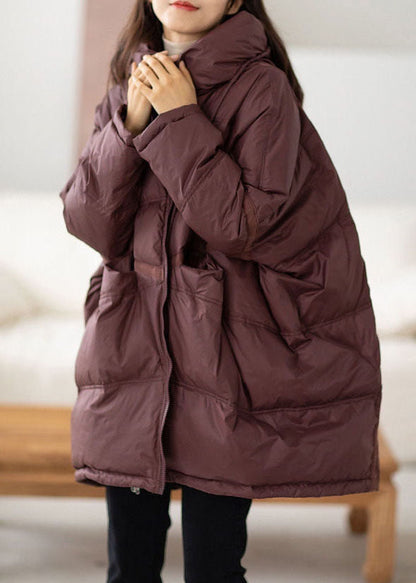 Coffee Hooded Oversized Drawstring Thick Canada Goose Jacket Batwing Sleeve