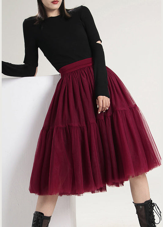 Style Mulberry High Waist Patchwork Tulle Skirts Spring