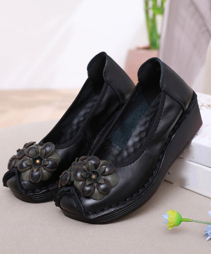 Black Flower Splicing Platform High Wedge Heels Shoes