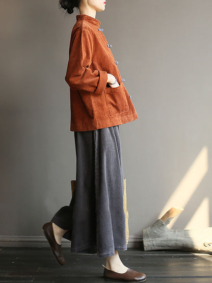 Winter Chinese Style Frog Corduroy Pocket Coat