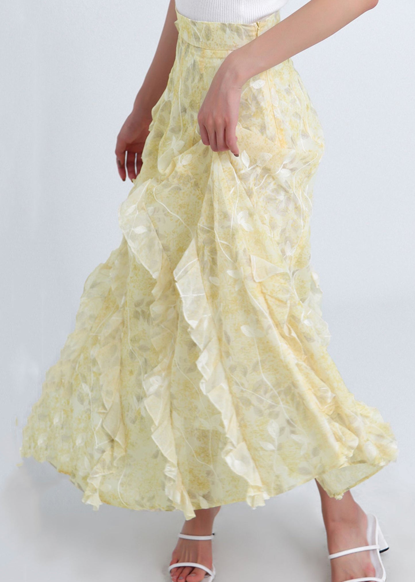 Yellow Ruffled Original Design Chiffon Skirt Summer