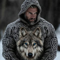 Men's Fuzzt Wolf Head Viking Celtic Chunky Hooded Sweater artswardrobe