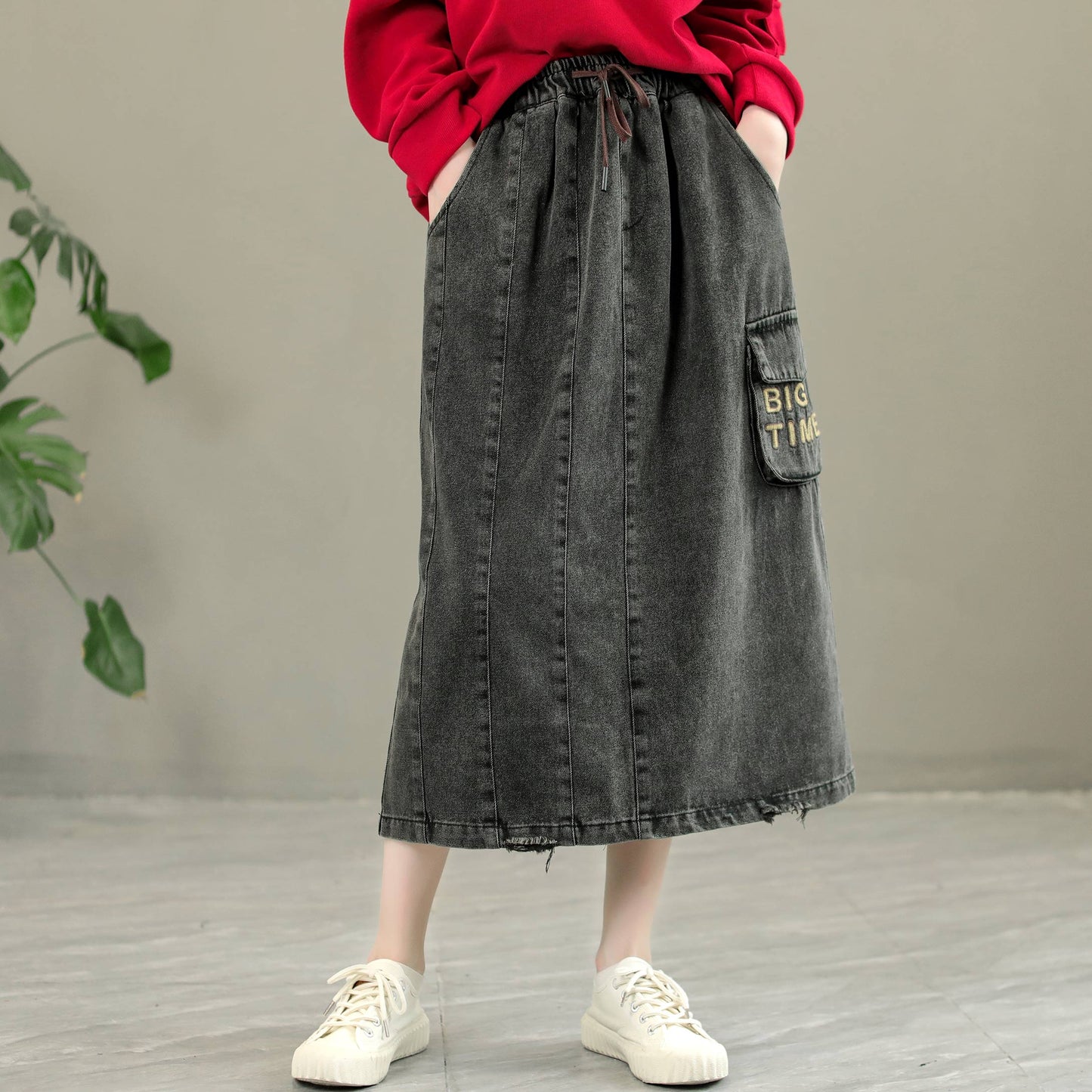 Early Autumn Retro Letter Embroidery Denim Skirt