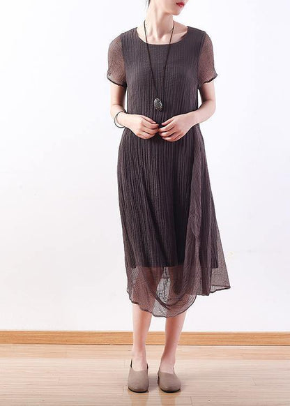 O Neck Cinched Linen Clothes Photography Gray Dresses