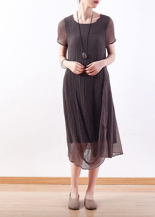O Neck Cinched Linen Clothes Photography Gray Dresses