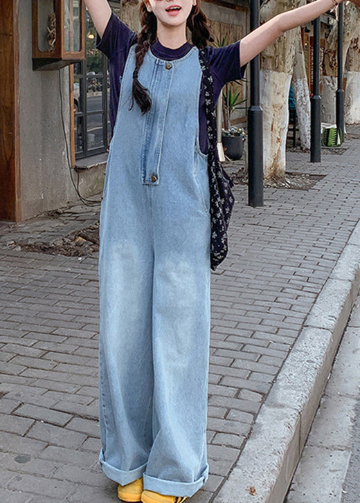 New Blue T-shirt and Denim Jumpsuit Set Summer