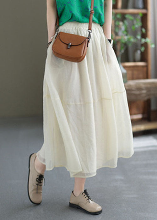 Loose Beige Color Patchwork Tulle a Line Skirts Summer