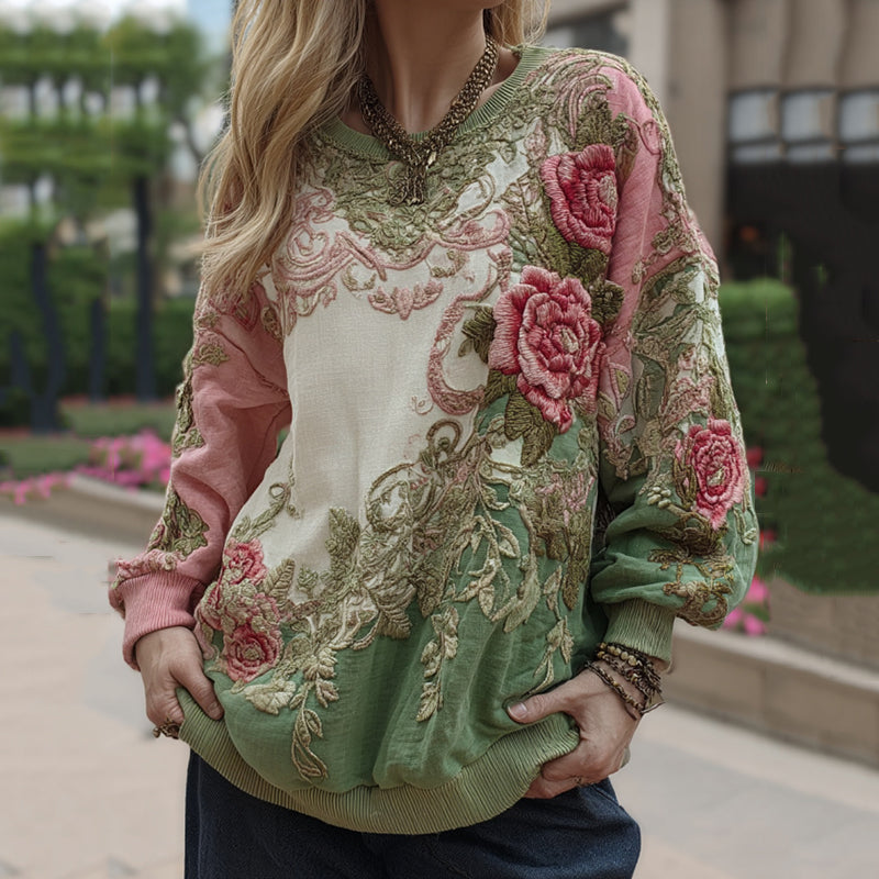 Love & Health Collection Vintage Floral And Rose Art Linen Long Sleeve Sweatshirt elevenforest