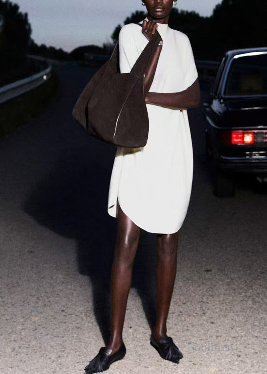 White Oversized Knit Dresses Batwing Sleeve