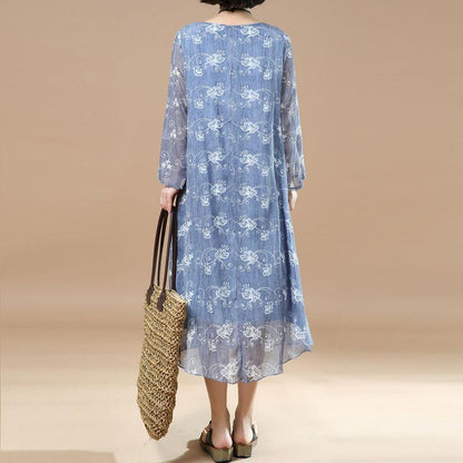 Classy Tunic Fine Summer Printing Loose Blue Dress