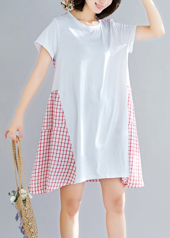 Red Plaid Cotton Clothes Large Hem Dresses Summer Dress