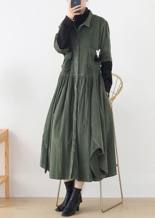 Green Quilting Clothes Lapel False Two Pieces a Line Dress