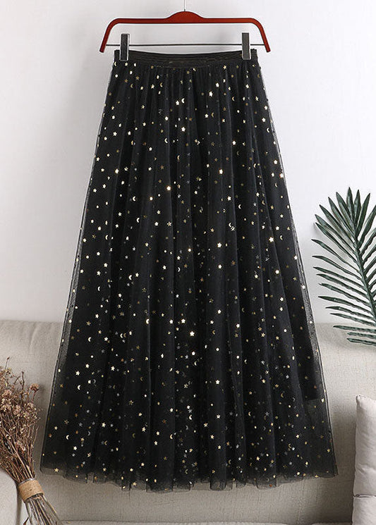 Black Elastic Waist Sequins Tulle Skirts Spring