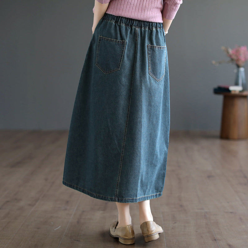Literary All-match Slit Denim Skirt