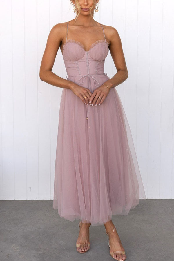 Pink Modern-day Princess Chiffon Suspenders Party Maxi Dress
